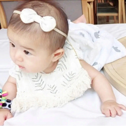 baby headband　✴︎レース刺繍（ホワイト）　ヘアバンド　新生児・ベビー・キッズ用 7枚目の画像