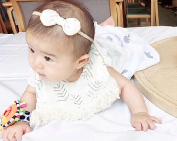 baby headband　✴︎レース刺繍（ホワイト）　ヘアバンド　新生児・ベビー・キッズ用 7枚目の画像