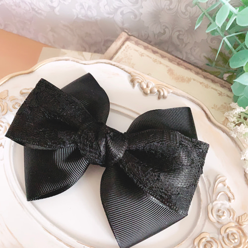 確認ヘアゴムヘアリボン1163バレリーナバレエブラック