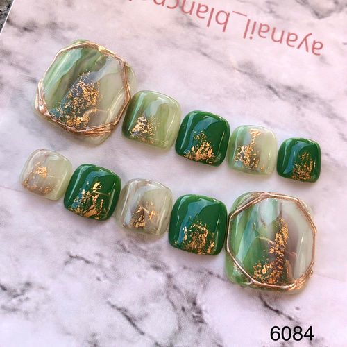 ネイルチップ 6084 グリーン 緑 Sサイズ サイズ変更不可 緑 足用 脚用