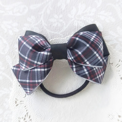 チェック柄＊お花のバックル＊リボンヘアゴム2個セット 雑貨・その他
