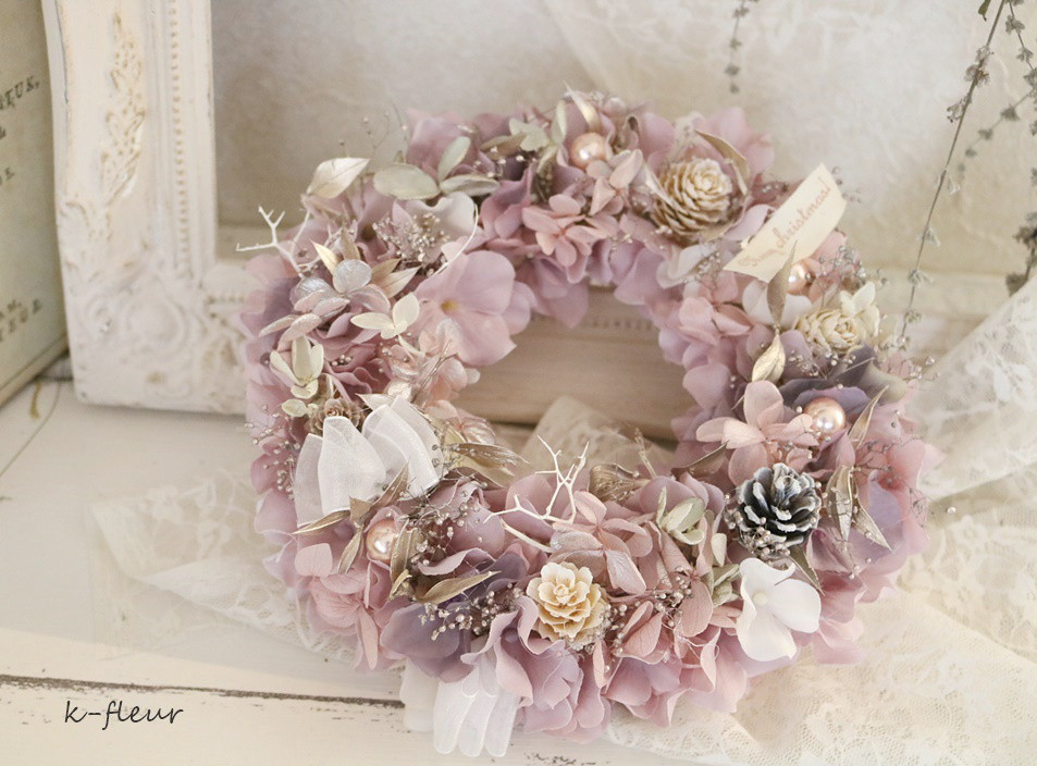 〜SALE〜184.クリスマスリース　ローズ＆オーナメント　フラワーリース