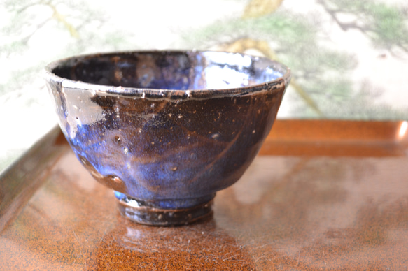 抹茶茶碗】青萩井戸茶碗(コスモブルー) 萩焼き 茶碗・めし碗 ねこ