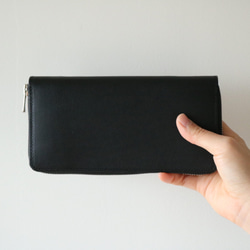 黒レザー長財布 赤玉留め具付き 革財布 大 長財布 レザーロングウォレット ブラック 黒