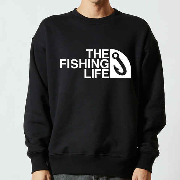 【THE FISHING LIFE】釣り フィッシング パロディ スウェット パーカー ギフト プレゼント 1枚目の画像