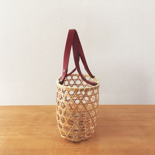 受注制作】六つ目編み 革竹かごバッグ かごバッグ タケアミ 通販