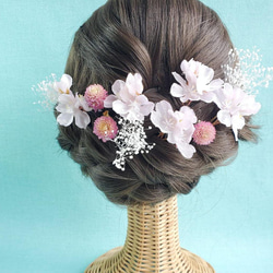 桜とかすみそう シンプル 髪飾り 結婚式 成人式 卒業式 水引 ピンク