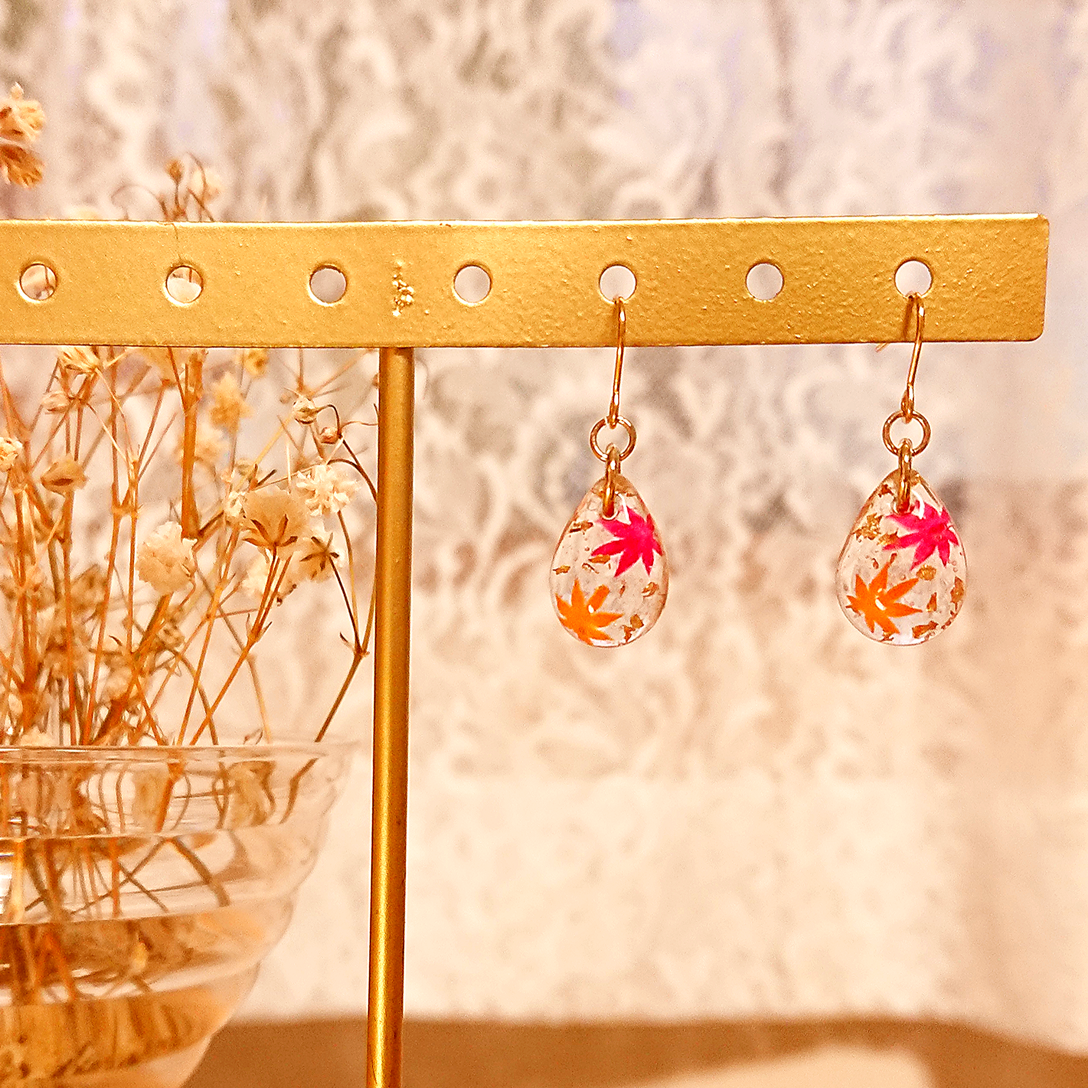 NO.443 ピアス イヤリング チャーム レジンぐでねこ 紅葉 NO.443