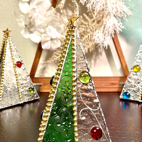 ♢ガラスのクリスマスツリー♢グリーン＆クリアーS♢クリスマスカラー