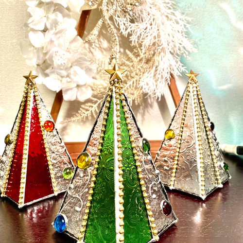 ♢ガラスのクリスマスツリー♢グリーン＆クリアーS♢クリスマスカラー