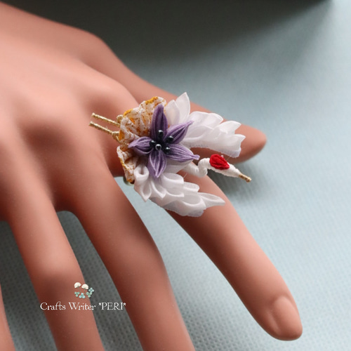 ⭐️受注制作⭐️つまみ細工♡鶴リング⭐️ その他オーダーメイド 工芸