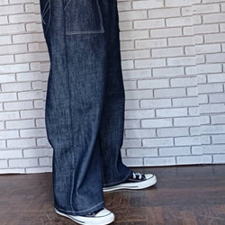 ワンウォッシュ ストレッチデニムストレートデニムパンツ ／ダークネイビー／ 岡山 デニム ／選べる サイズ選べるポケット 5枚目の画像