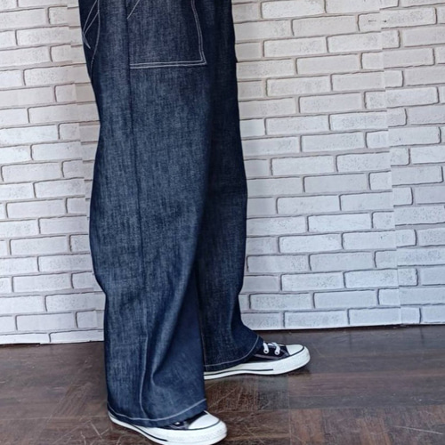 ワンウォッシュ ストレッチデニムストレートデニムパンツ ／ダーク