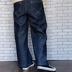 ワンウォッシュ ストレッチデニムストレートデニムパンツ ／ダークネイビー／ 岡山 デニム ／選べる サイズ選べるポケット 4枚目の画像