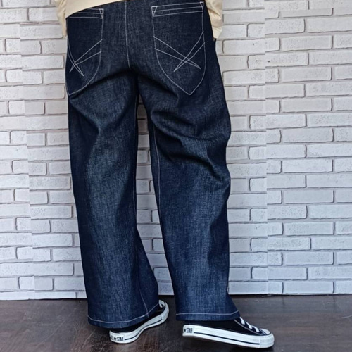 ワンウォッシュ ストレッチデニムストレートデニムパンツ ／ダーク