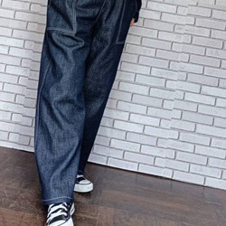 ワンウォッシュ ストレッチデニムストレートデニムパンツ ／ダークネイビー／ 岡山 デニム ／選べる サイズ選べるポケット 3枚目の画像