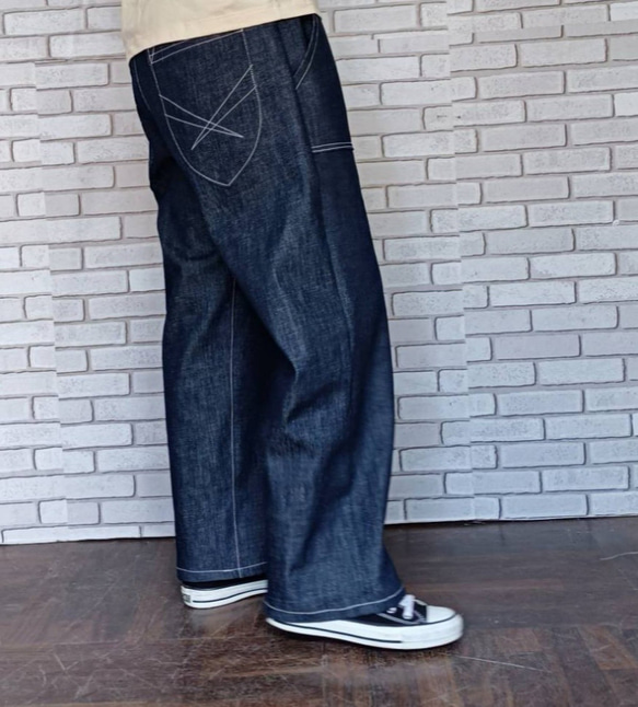 日本製 岡山デニムストレッチストレートパンツ(64㎝ ブルー