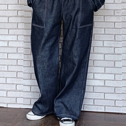 ワンウォッシュ ストレッチデニムストレートデニムパンツ ／ダークネイビー／ 岡山 デニム ／選べる サイズ選べるポケット 2枚目の画像