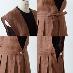 成人女孩側開圍裙 Cache Coeur 洋裝 - 法國亞麻/磚棕色 第18張的照片