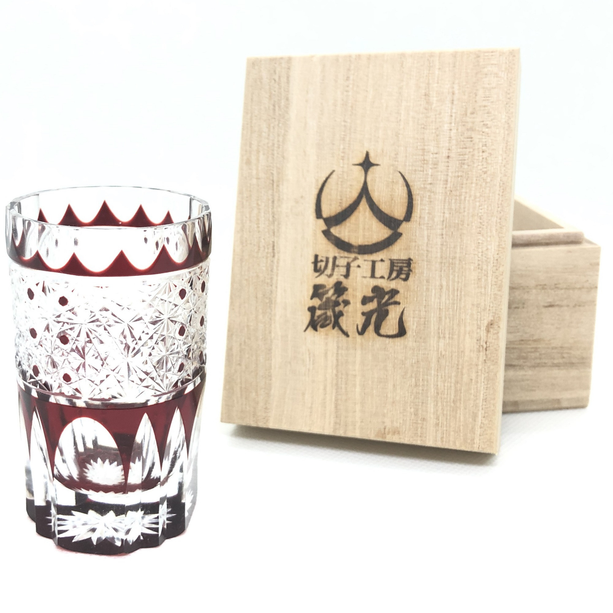 菊籠目に菊繋ぎショットグラス　日本工芸会所属斉藤光作　切子グラス/テキーラ/ぐいのみ/切子作家/デザイン性/プレゼント