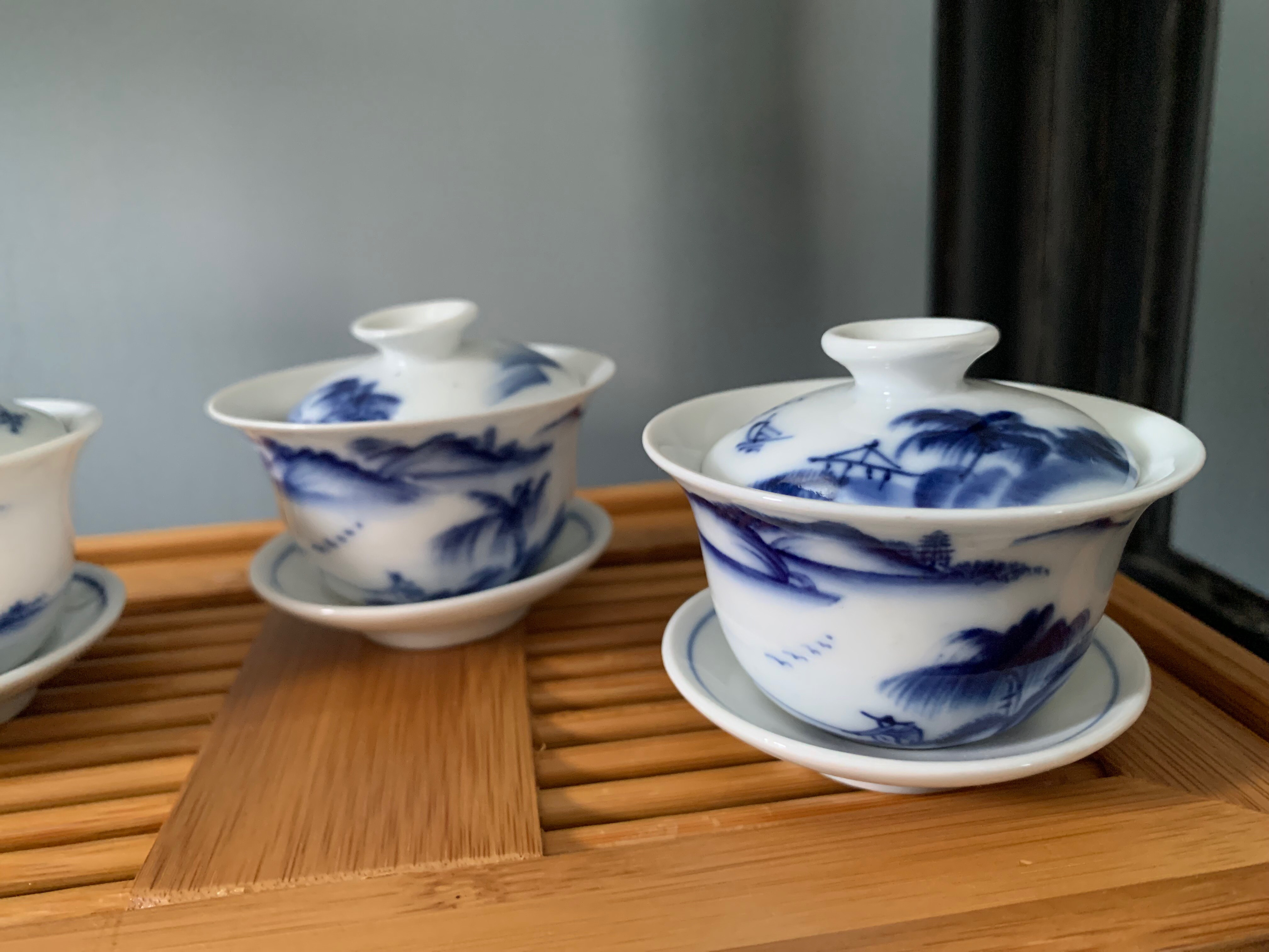 染付 中国茶器 煎茶器 湯冷セット 骨董品 レトロ【未使用】 （NO.143 