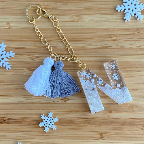 雪の結晶 イニシャル バックチャーム/キーチェーン キーチェーン