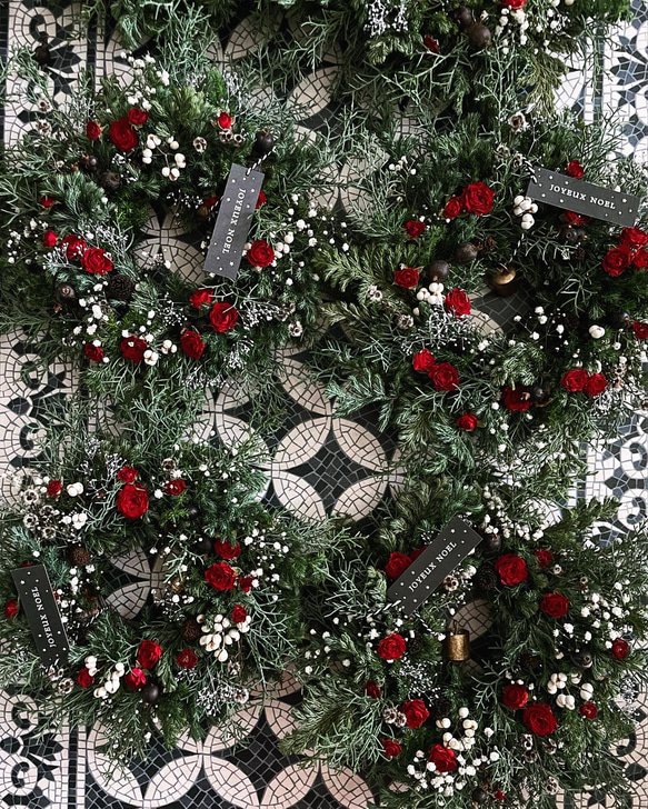 christmas wreath " rose round " フレッシュリース クリスマスリース コニファー グリーン 5枚目の画像