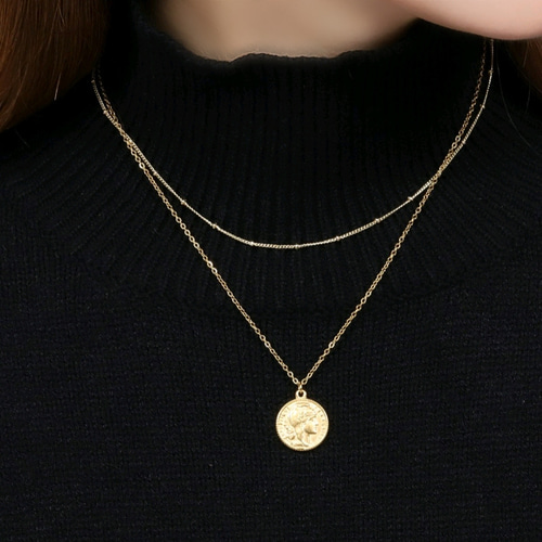 ヴィンテージ　ネックレス　9K マルカン 18K 　コイン　good luck ヴィンテージネックレス9K マルカン 18K コインgood luck