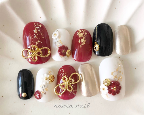 和装フラワーネイル 成人式 結婚式 和装 卒業式 ネイルチップ ネイル