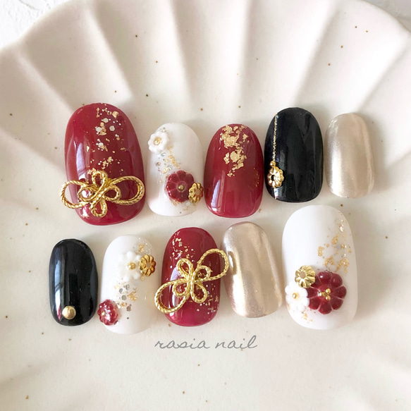 和装フラワーネイル 成人式 結婚式 和装 卒業式 ネイルチップ ネイル