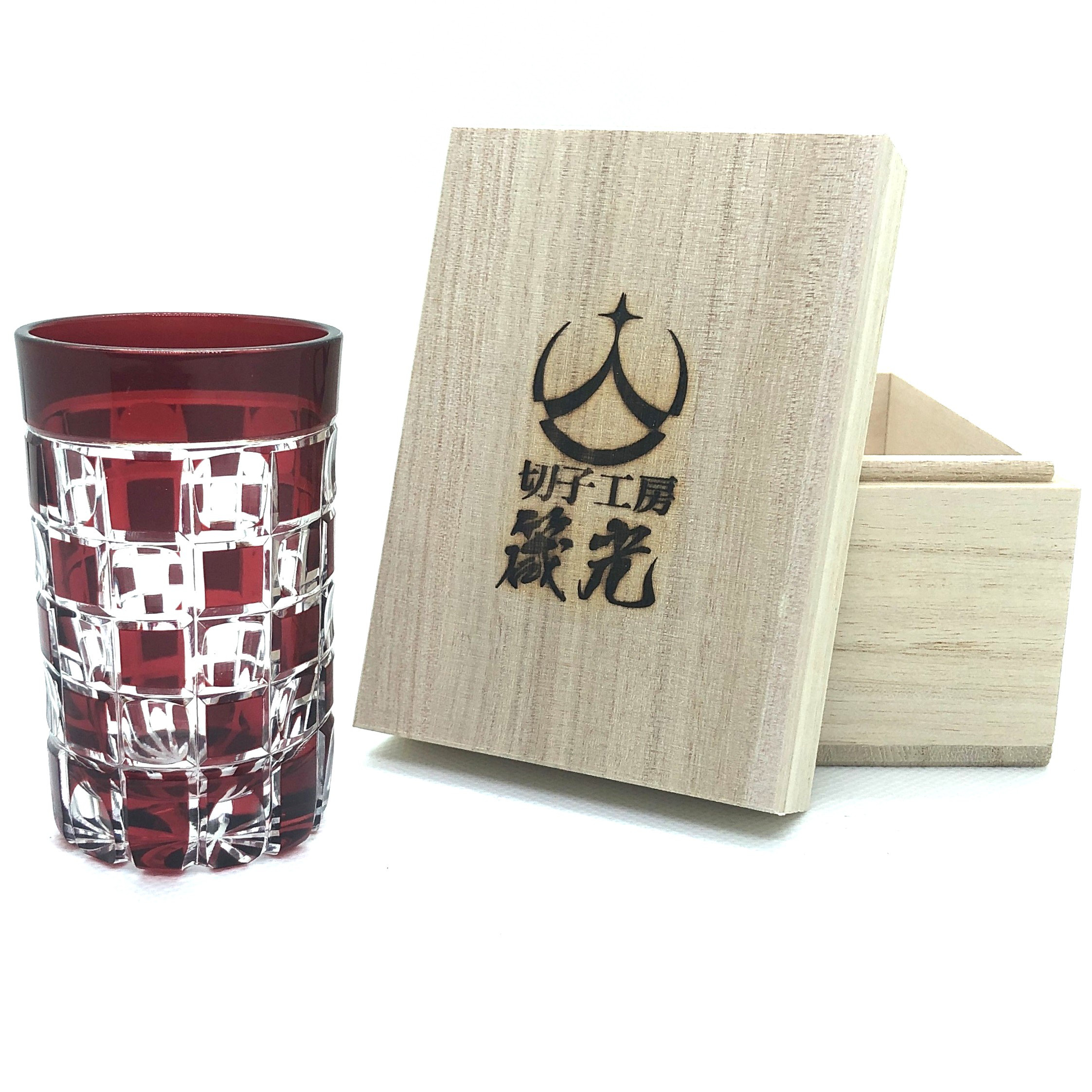 底合わせ窪み市松ショットグラス　日本工芸会所属 斉藤光作　切子グラス/コップ/食器/切子作家/デザイン性/贈り物