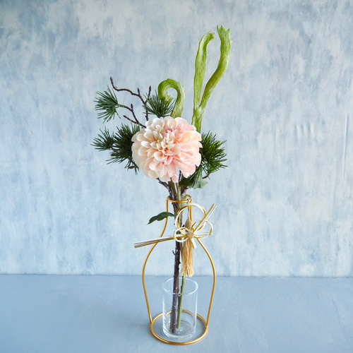 ダリア、松、エニシダ】｜アーティフィシャルフラワー 花瓶アレンジ