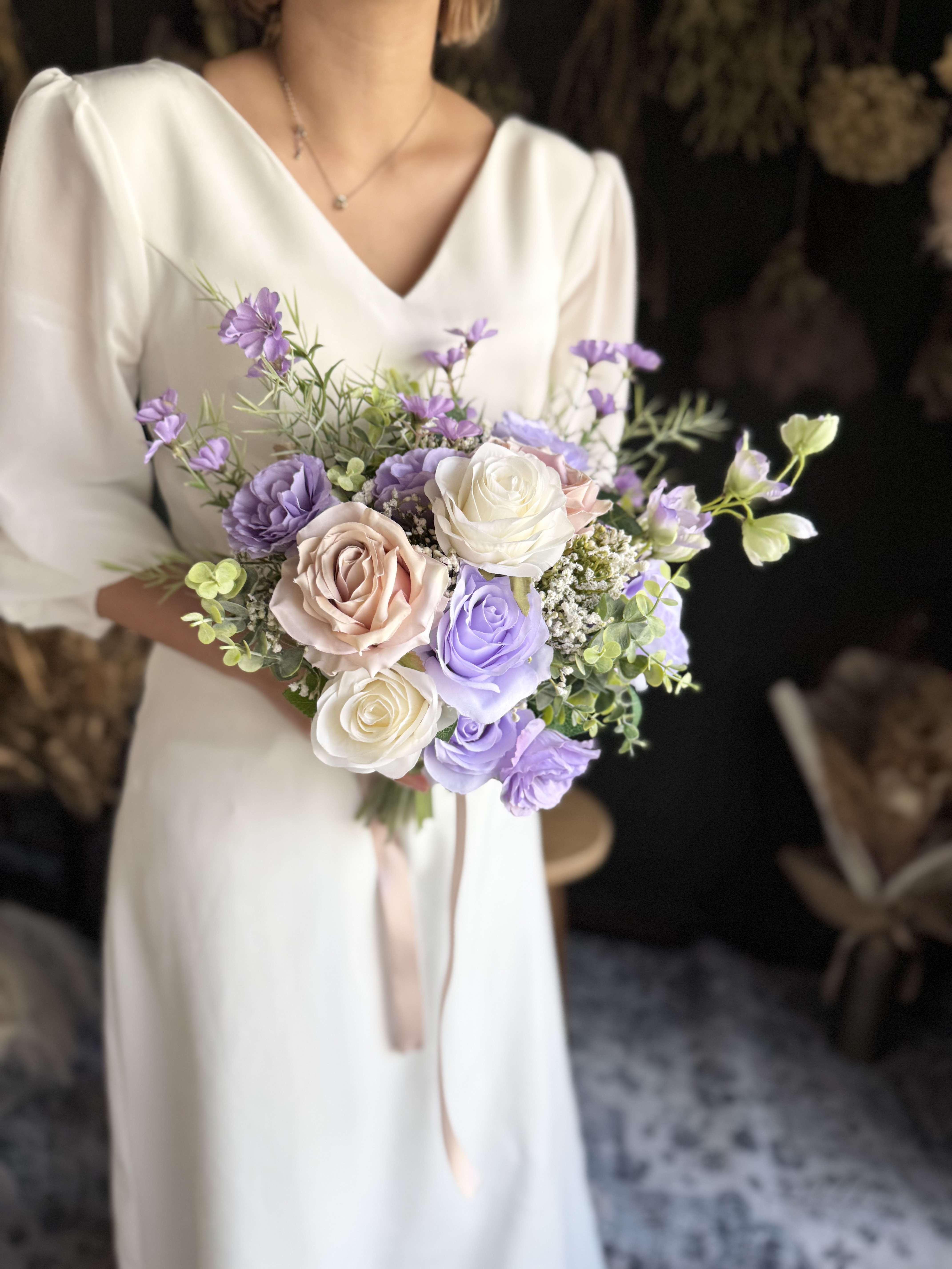 【送料無料】ラベンダー×アイボリーナチュラルクラッチブーケ☆