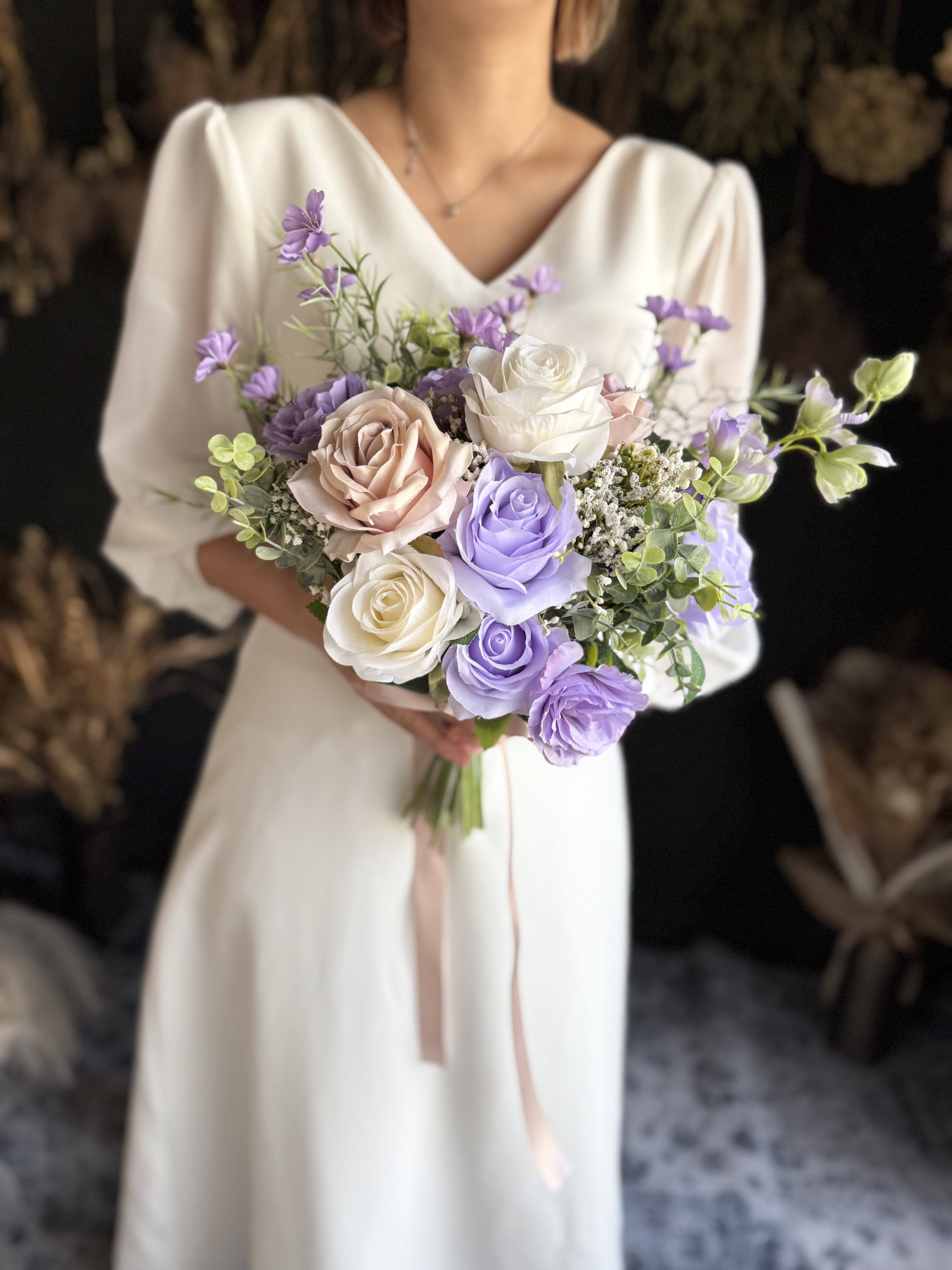 【送料無料】ラベンダー×アイボリーナチュラルクラッチブーケ☆