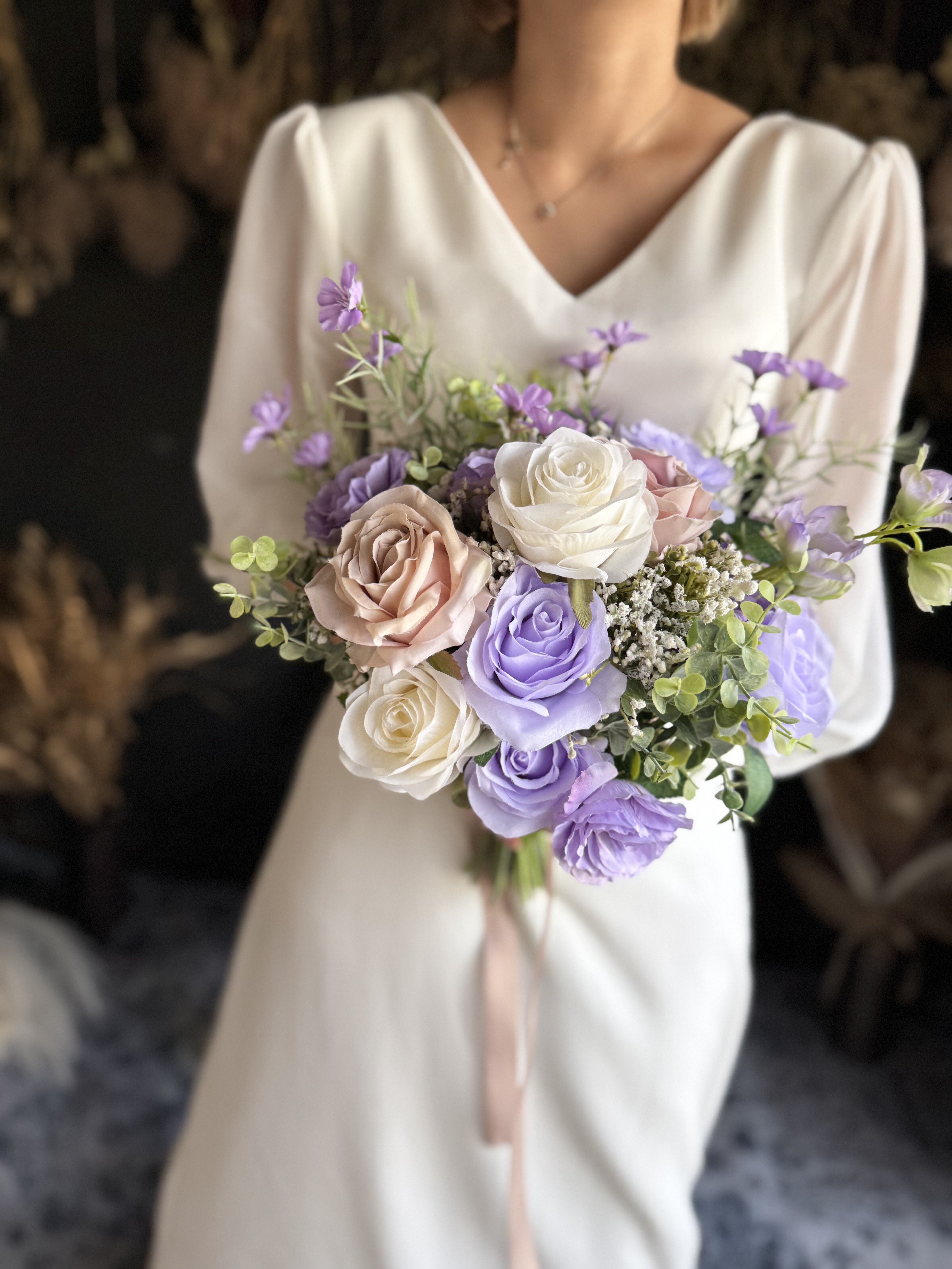 【送料無料】ラベンダー×アイボリーナチュラルクラッチブーケ☆