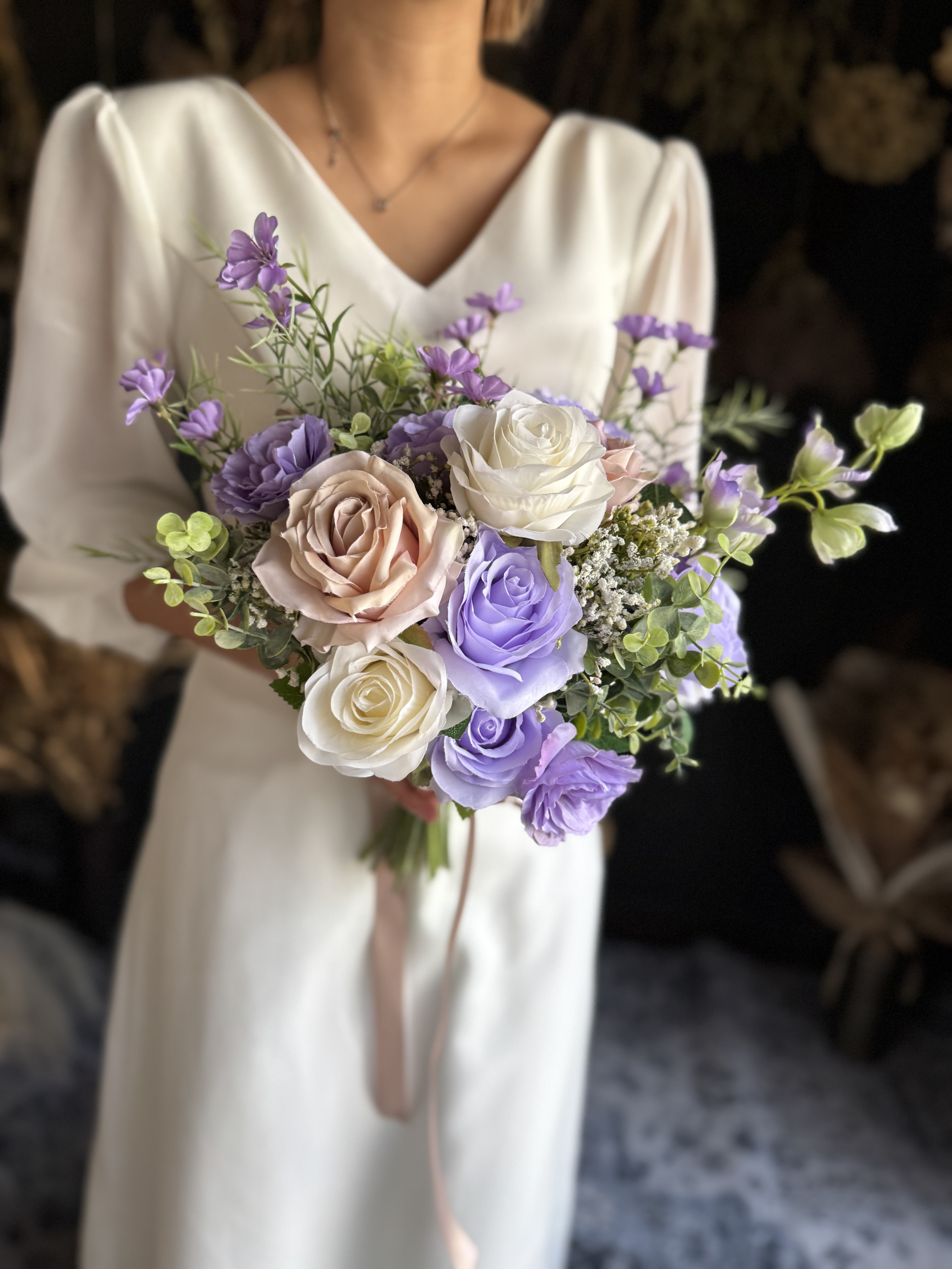 【送料無料】ラベンダー×アイボリーナチュラルクラッチブーケ☆