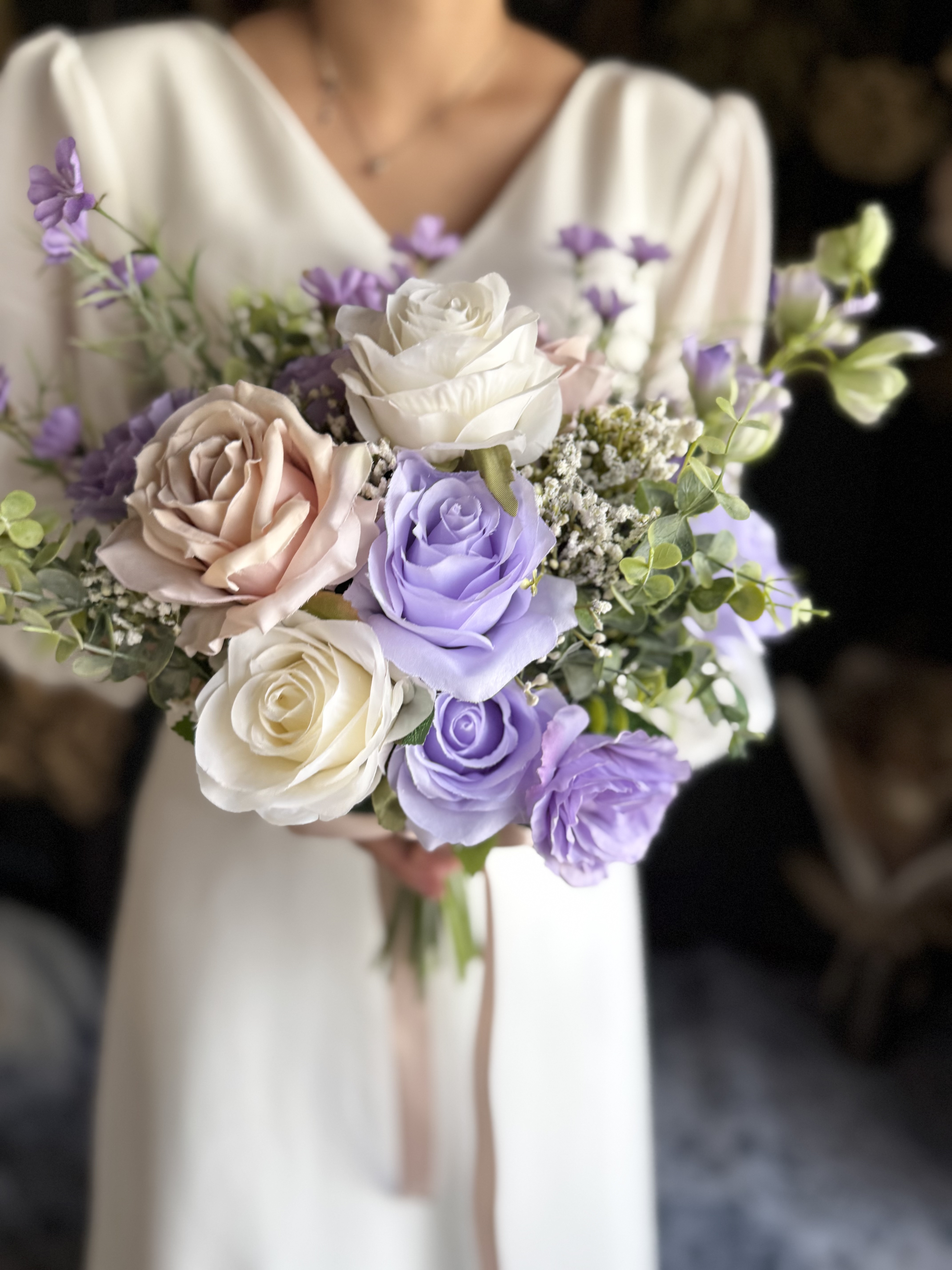 【送料無料】ラベンダー×アイボリーナチュラルクラッチブーケ☆