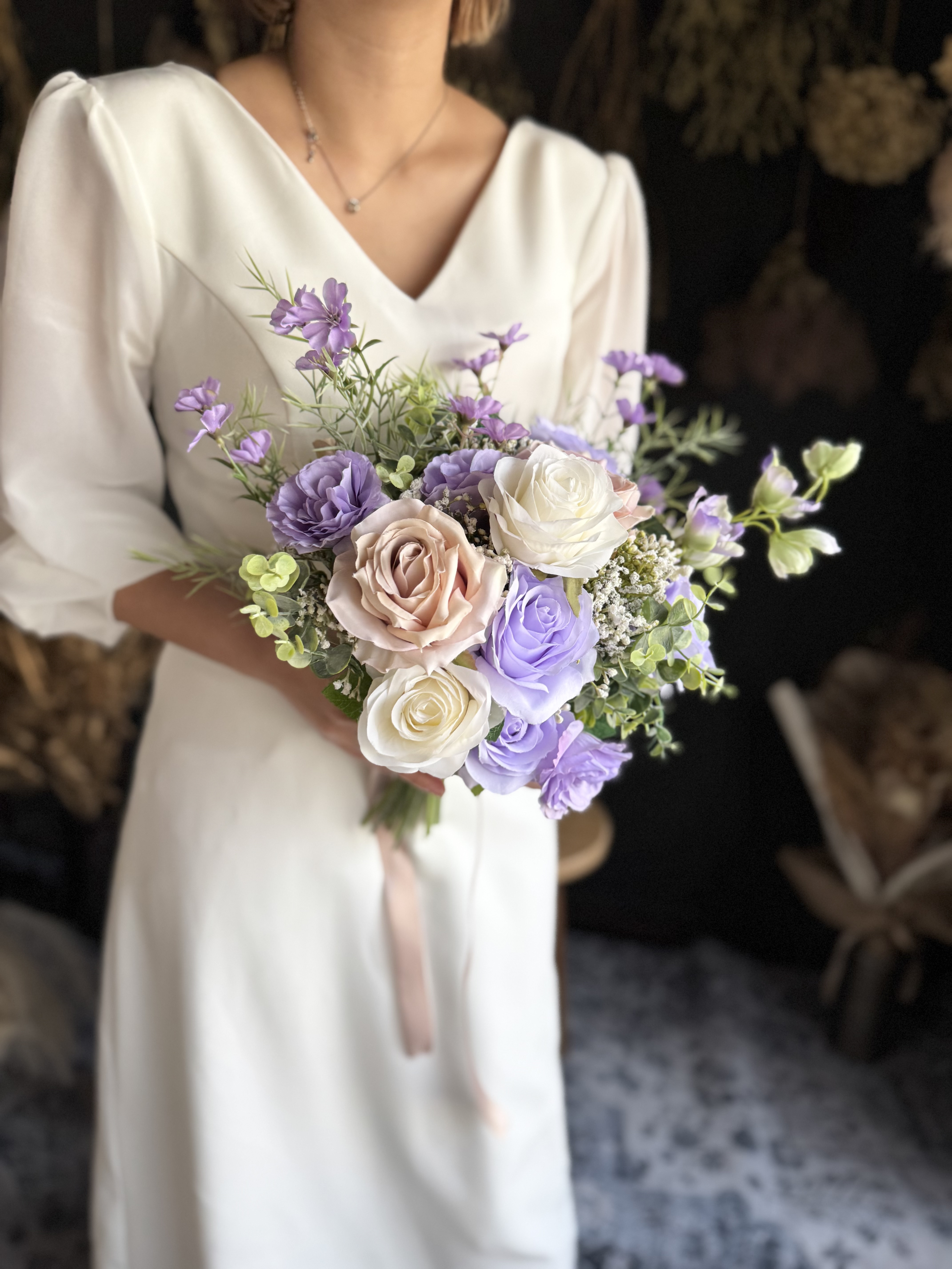 【送料無料】ラベンダー×アイボリーナチュラルクラッチブーケ☆