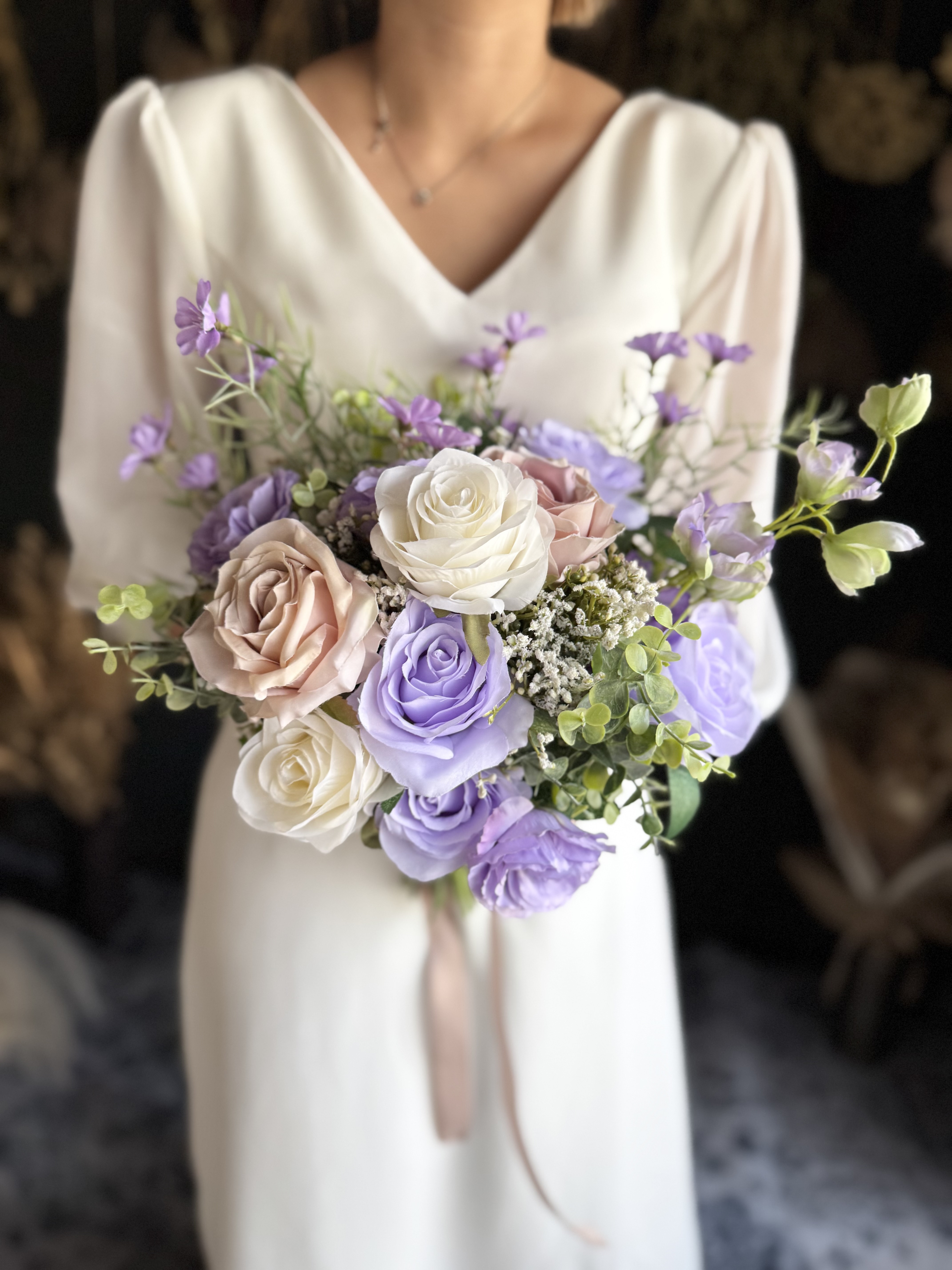 【送料無料】ラベンダー×アイボリーナチュラルクラッチブーケ☆