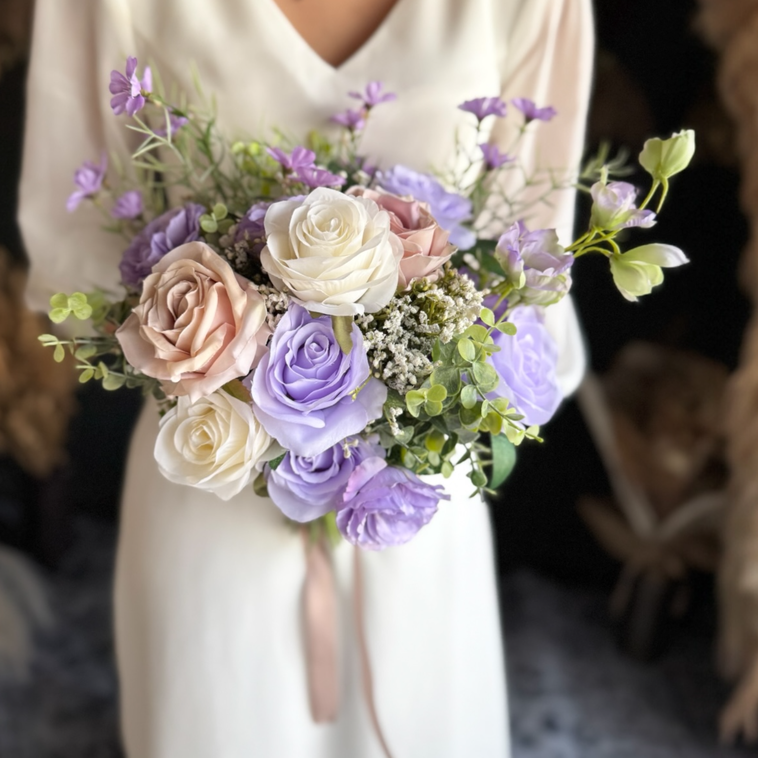 【送料無料】ラベンダー×アイボリーナチュラルクラッチブーケ☆