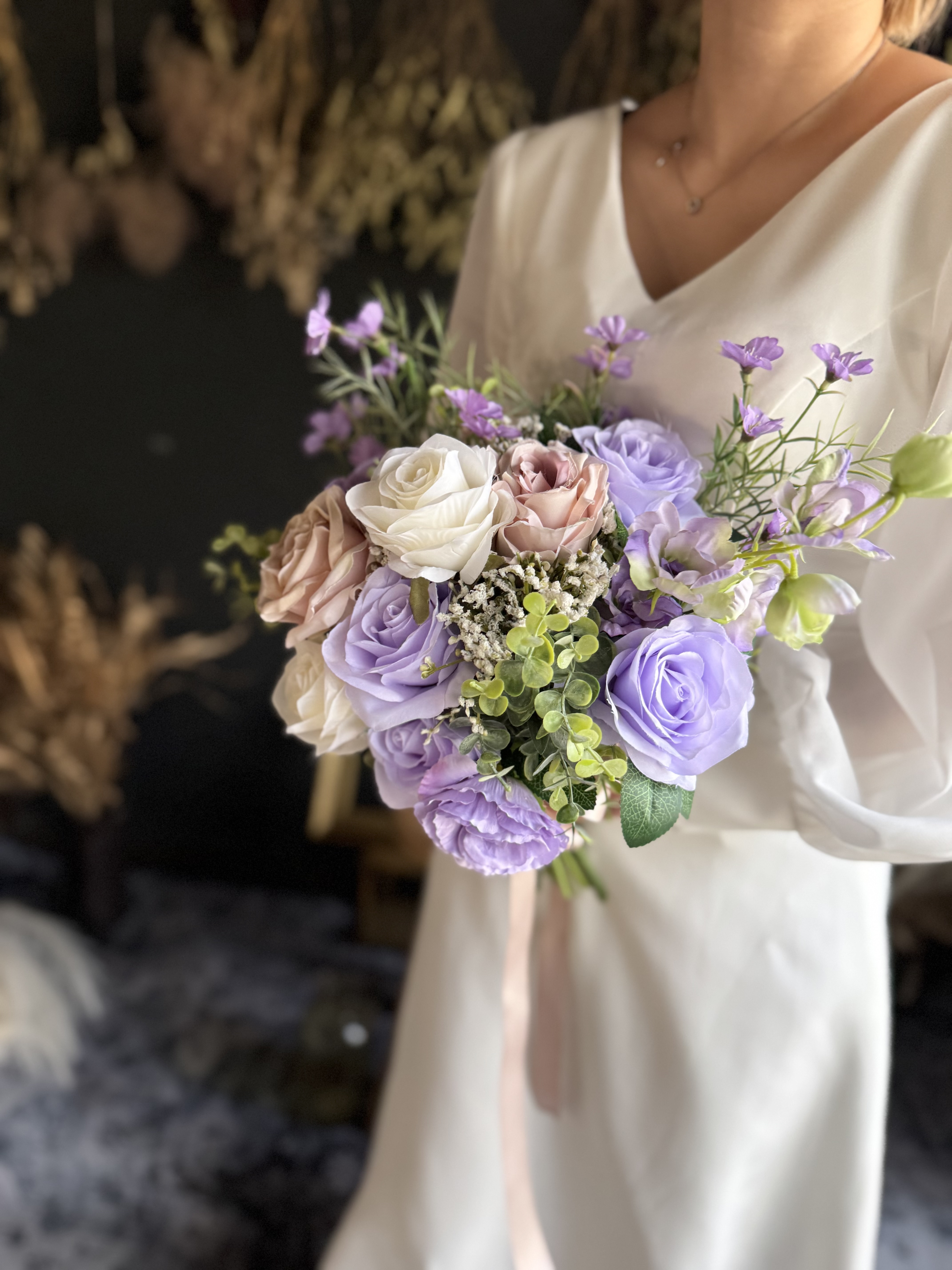 【送料無料】ラベンダー×アイボリーナチュラルクラッチブーケ☆