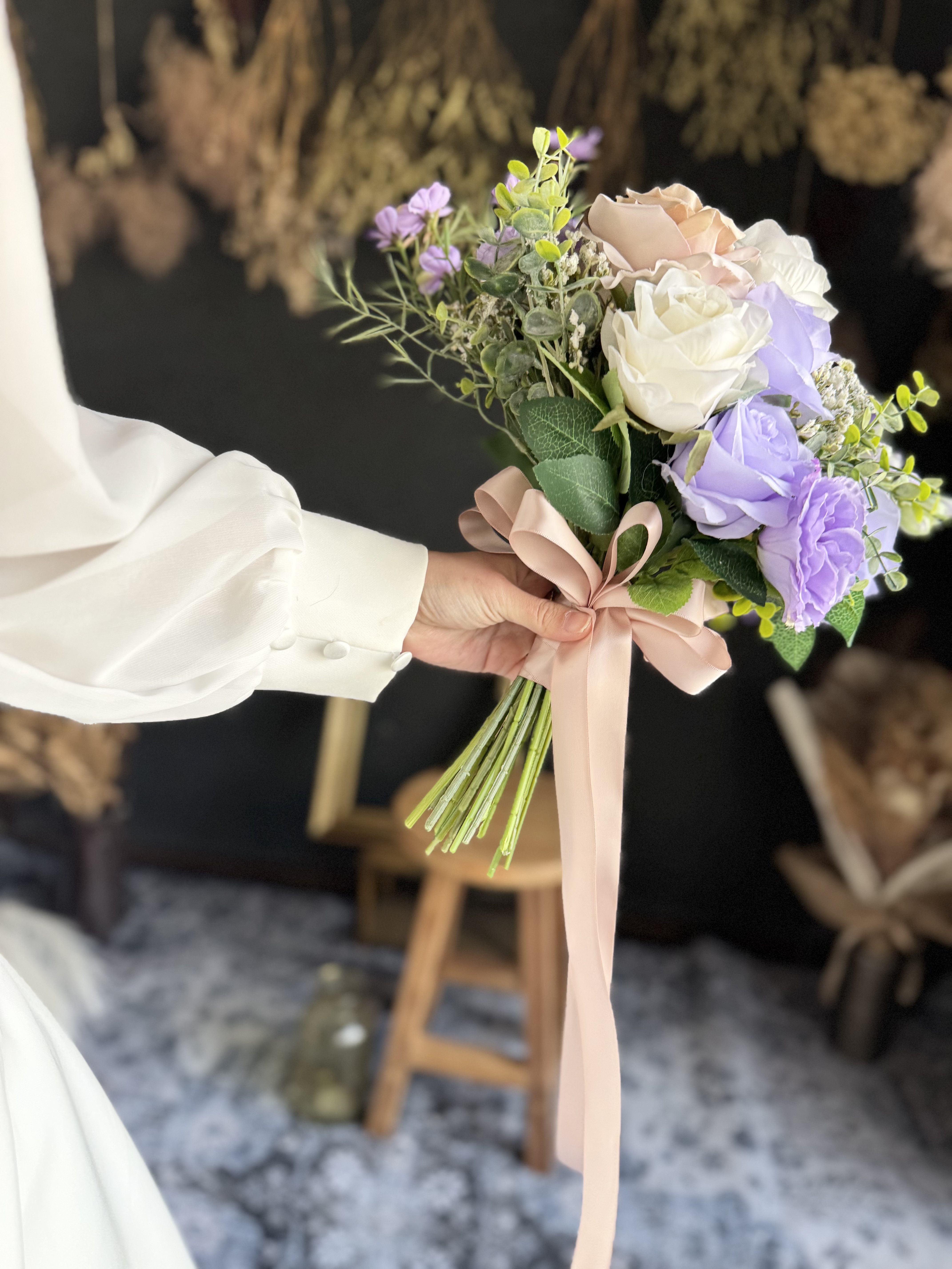 【送料無料】ラベンダー×アイボリーナチュラルクラッチブーケ☆