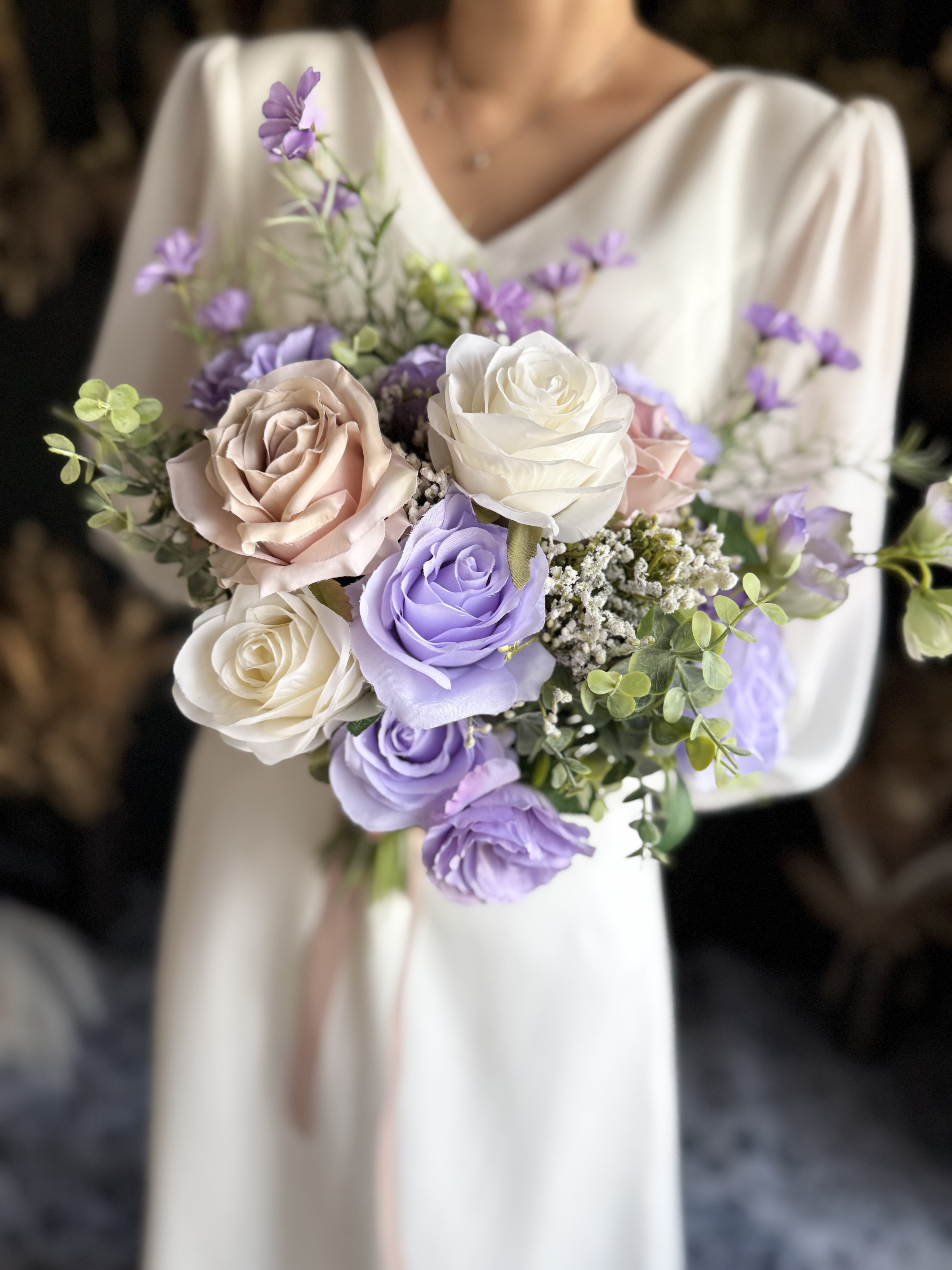 【送料無料】ラベンダー×アイボリーナチュラルクラッチブーケ☆