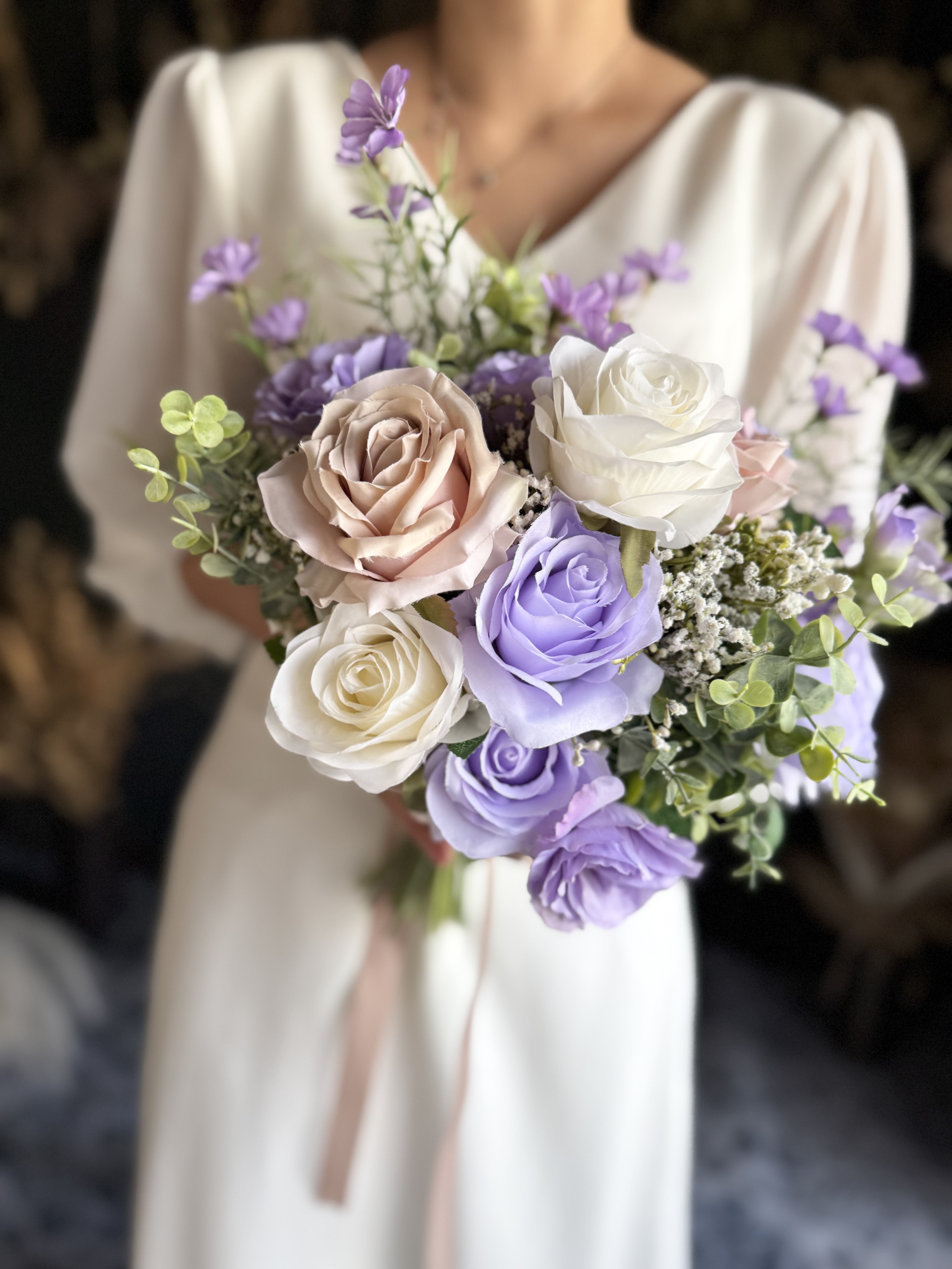 【送料無料】ラベンダー×アイボリーナチュラルクラッチブーケ☆