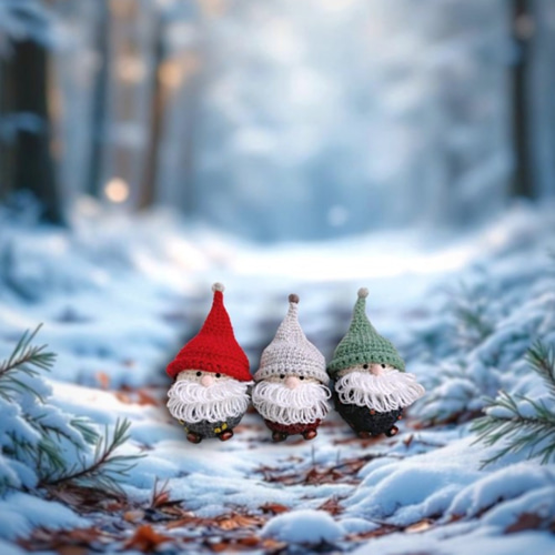 ほっこり癒しの手編みトントゥ 北欧の妖精（ドット柄ネイビー×モス