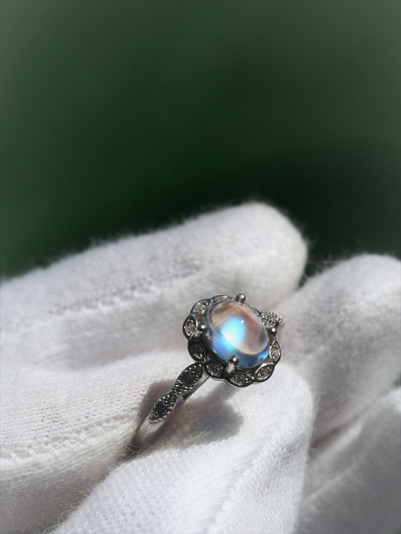 High grade　Rainbow moonstone８　S925WGZC　13号リング❀ 6枚目の画像