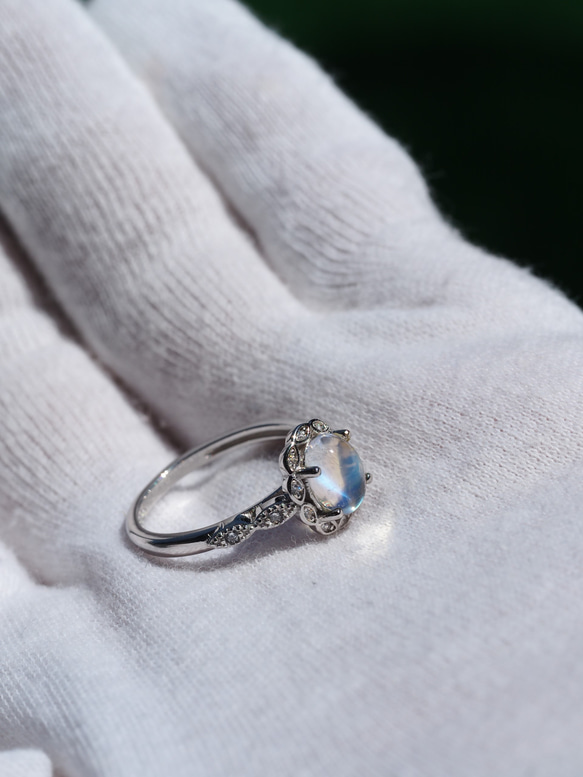High grade　Rainbow moonstone８　S925WGZC　13号リング❀ 5枚目の画像