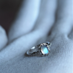 High grade　Rainbow moonstone８　S925WGZC　13号リング❀ 1枚目の画像