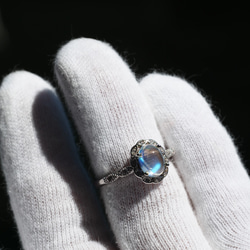 High grade　Rainbow moonstone８　S925WGZC　13号リング❀ 2枚目の画像
