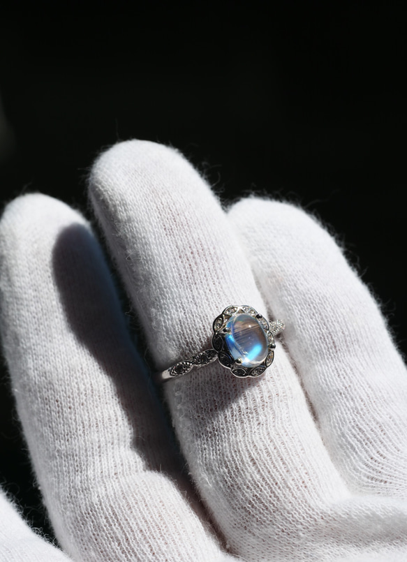 High grade　Rainbow moonstone８　S925WGZC　13号リング❀ 2枚目の画像